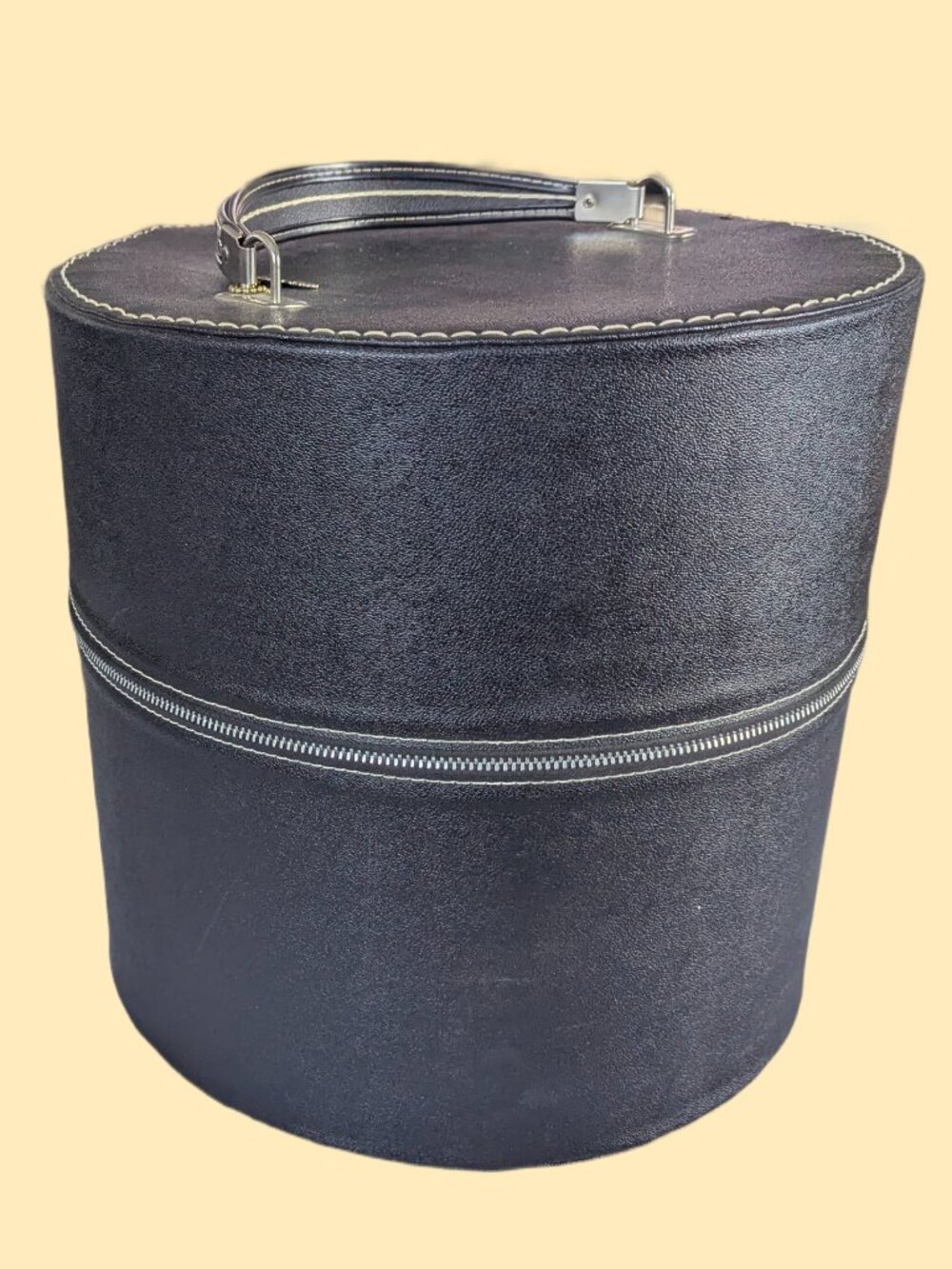 Vintage Wig And Hat Case Travins Black Vinyl Zipper